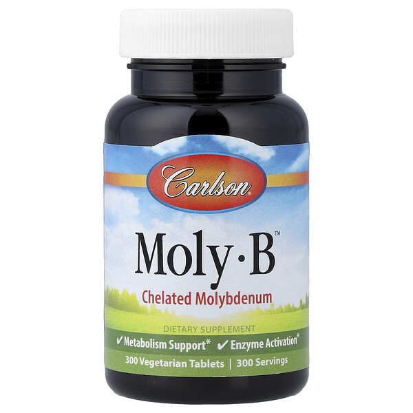 Carlson Moly-B™, Chelated Molybdenum, 300 Vegetarian Tablets (500 mcg per Tablet)