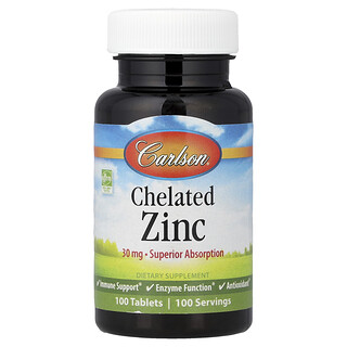 Carlson, Zinc quelado, 30 mg, 100 comprimidos