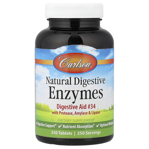 Carlson, Natural Digestive Enzymes with Protease, Amylase & Lipase, natürliche Verdauungsenzyme mit Protease, Amylase und Lipase, 250 Tabletten