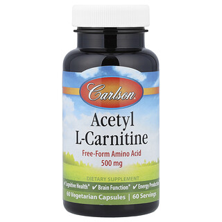 Carlson, Acetylo-L-karnityna, 500 mg, 60 kapsułek wegetariańskich