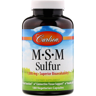 Carlson Labs, МСМ и сера, 1000 мг, 180 вегетарианских капсул