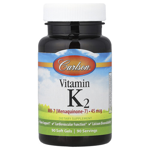 Carlson, Vitamin K2, MK-7 (Menaquinone-7) , 45 mcg, 90 Soft Gels