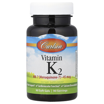 Carlson, Vitamin K2, MK-7 (Menaquinone-7) , 45 mcg, 90 Soft Gels