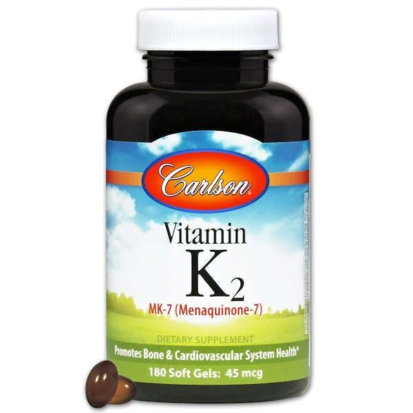 Carlson Labs, Vitamin K2 MK7 (Menaquinone7), 45 mcg, 180 Soft Gels