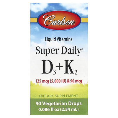 Product Image for Carlson, Super Daily D3 + K2, 125 mcg (5,000 IU) & 90 mcg, 0.086 fl oz (2.54 ml)
