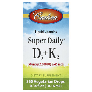 Carlson, D3 + K2 Super Daily®, 50 µg (2000 UI) et 45 µg, 10,16 ml