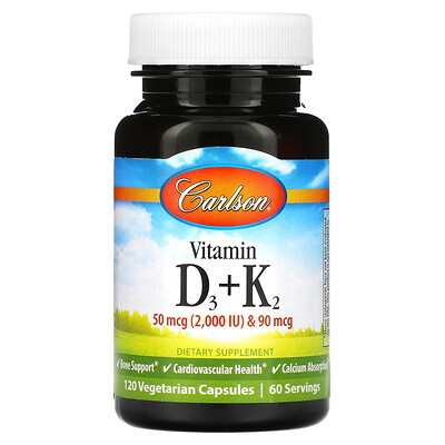 

Carlson Vitamin D3 + K2 50 mcg (2 000 IU) & 90 mcg 120 Vegetarian Capsules