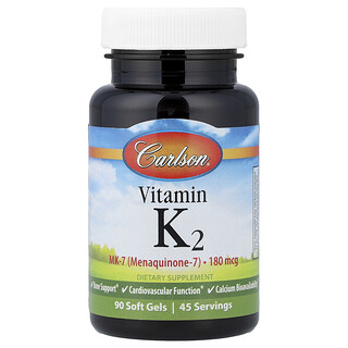 Carlson, Vitamin K2, 90 mjuka geler (90 mcg per mjuk gel)