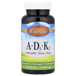 Carlson, Vitamines A - D3 - K2, 120 capsules à enveloppe molle