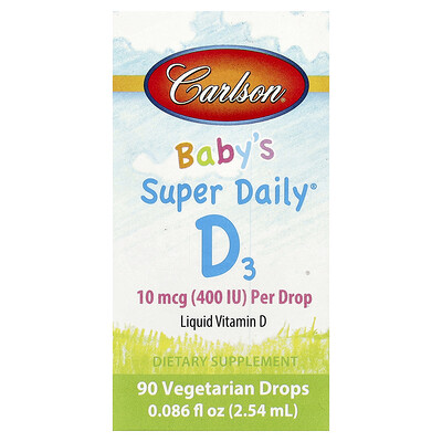 Carlson, Vitamina D3 Super Daily® para bebés, 2,54 ml (0,086 oz. líq.)