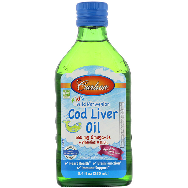 Carlson Labs, Масло печени дикой норвежской трески, для детей, со вкусом жвачки, 250 мл (8,4 жидк. унции)