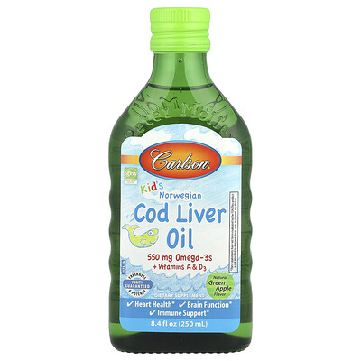 Carlson Kid's Norwegian Cod Liver Oil Natural Green Apple 8.4 fl oz (250 ml)