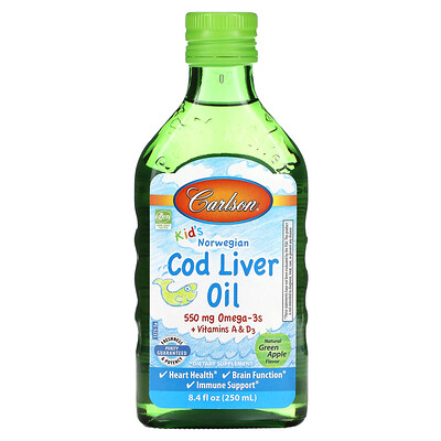 

Carlson Kids Cod Liver Oil Natural Green Apple 550 mg 8.4 fl oz (250 ml)