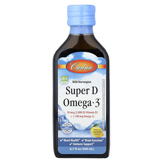 Carlson, Super D Omega-3® noruego salvaje, Limón natural, 200 ml (6,7 oz. líq.)