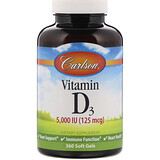 Отзывы о Carlson Labs, Vitamin D3, 5,000 IU (125 mcg), 360 Soft Gels