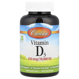 Carlson, Vitamina D3, 10.000 UI (250 mcg), 360 cápsulas blandas