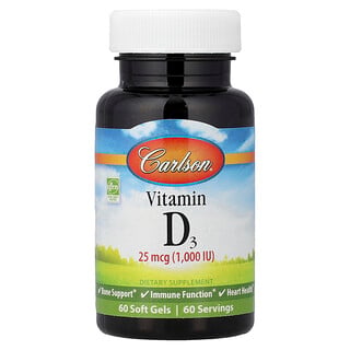 Carlson, D3 Vitamini, 25 mcg (1.000 IU), 60 Yumuşak Jel