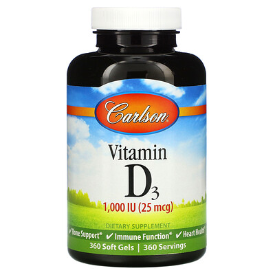 Carlson Labs Vitamin D3, 25 mcg (1,000 IU), 360 Soft Gels