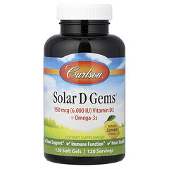 Solar D Gems®, вітамін D3 + омега-3, натуральний лимон, 120 капсул
