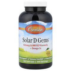 Solar D Gems®, вітамін D3 + омега-3, натуральний лимон, 360 капсул