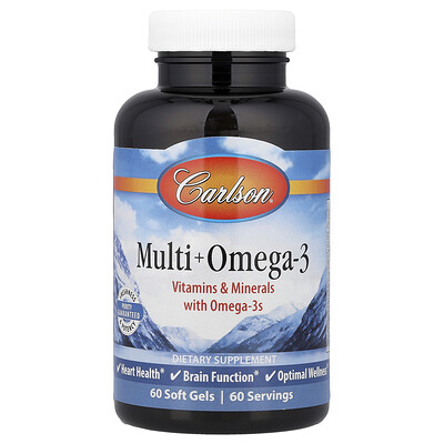 Carlson, Suplemento multivitamínico más omega-3, 60 cápsulas blandas