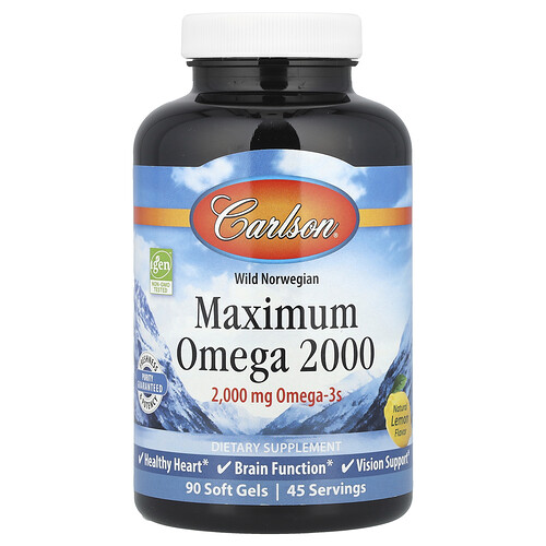 Carlson Wild Norwegian, Maximum Omega 2000, Natural Lemon, 90 Soft Gels (1,000 mg per Soft Gel)