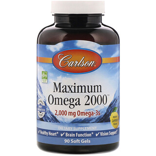 Carlson Labs, Maximum Omega 2000, Sabor Natural de Limão, 1,000 mg, 90 Cápsulas Gelatinosas