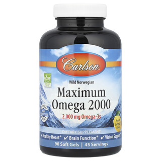 كارلسون‏, من برية النرويج، Maximum Omega 2000، ليمون طبيعي، 2000 ملجم، 90 كبسولة هلامية (1000 ملجم لكل كبسولة هلامية)