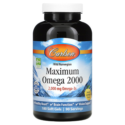 

Carlson Maximum Omega 2000, натуральный лимон, 1,000 мг, 180 мягких таблеток