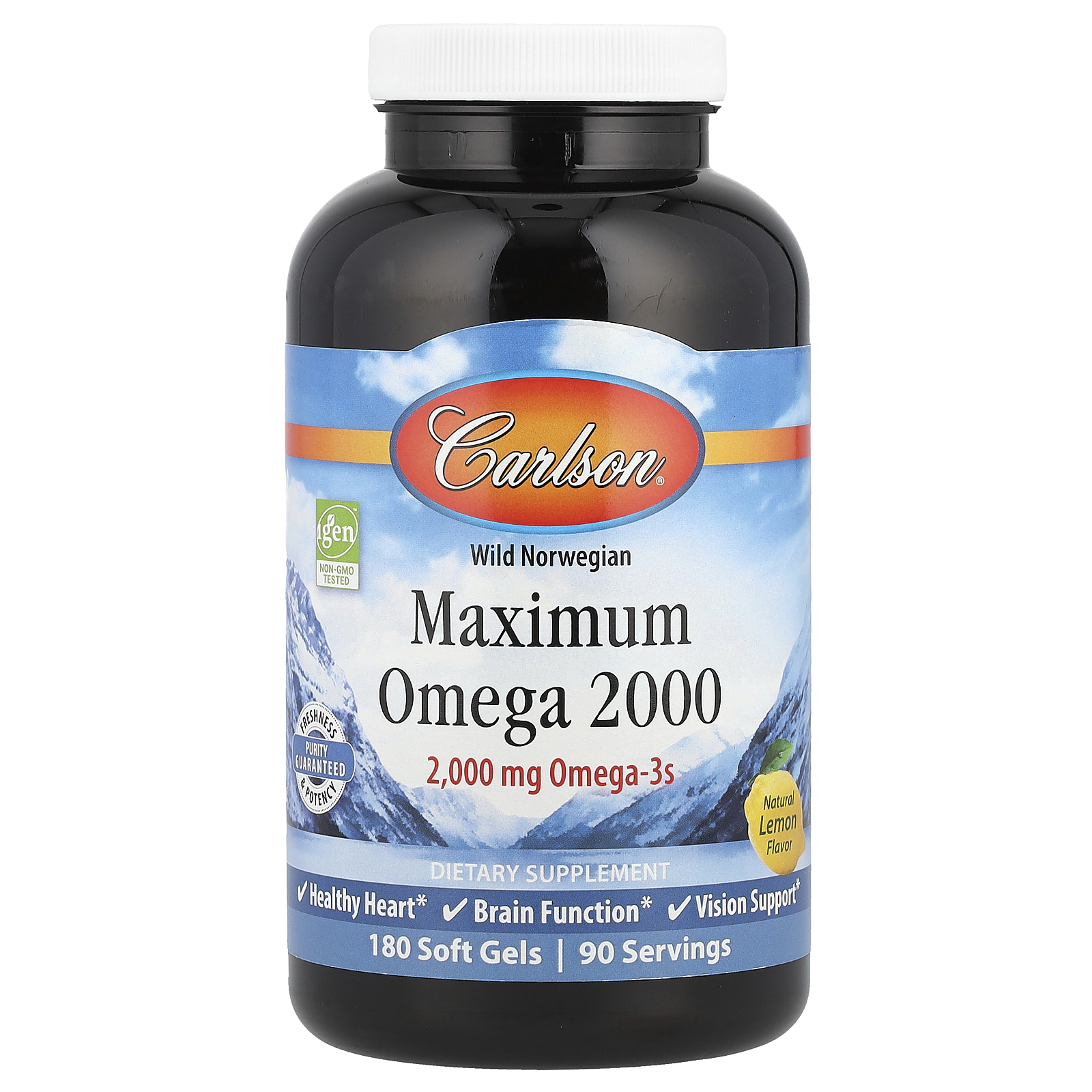 Carlson (칼슨), Wild Norwegian, 맥시멈 오메가 2000, 천연 레몬, 2,000mg, 소프트젤 180정(소프트젤당 1,000mg)