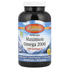 Maximum Omega 2000, омега-3 кислоти з норвезької риби дикого вилову, натуральний лимонний смак, 2000 мг, 180 капсул (1000 мг у капсулі)