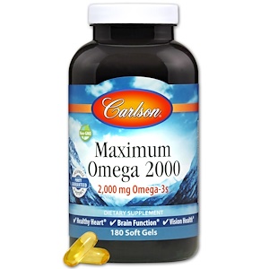 Carlson Labs, Омега Maximum 2000, 2 000 мг, 180 капсул