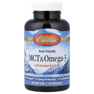 Carlson, MCT y omega-3 con coco y aceite de pescado, 60 cápsulas blandas