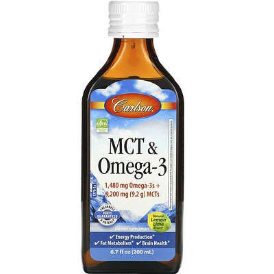 Carlson Labs MCT & Omega-3, Natural Lemon Lime, 6.7 fl oz (200 ml)