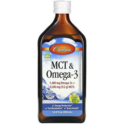 Carlson Labs MCT & Omega-3, Natural Lemon Lime, 16.9 fl oz (500 ml)