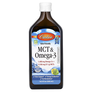 Carlson, MCT & Omega-3, Keto Vriendelijke, Natuurlijke Citroen Limoen, 16.9 fl oz (500 ml)