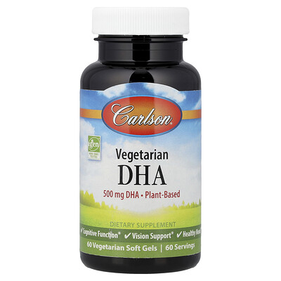 Carlson, DHA vegetariano, 500 mg, 60 cápsulas blandas vegetales