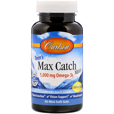 Carlson Labs Teen's Max Catch Minis, 1,000 mg, 60 Mini Soft Gels
