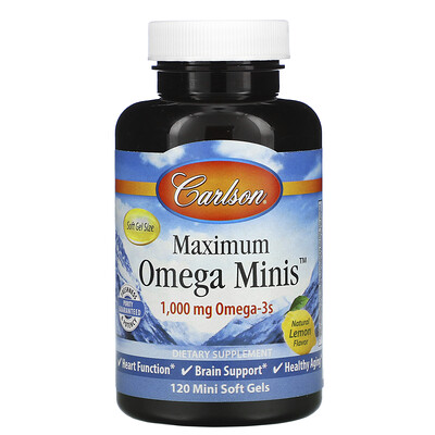 Carlson Labs Maximum Omega Minis, натуральный лимонный вкус, 1000 мг, 120 мини-таблеток
