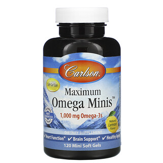 Carlson Labs, Maximum Omega Minis, натуральный лимонный вкус, 500 мг, 120 мини-таблеток