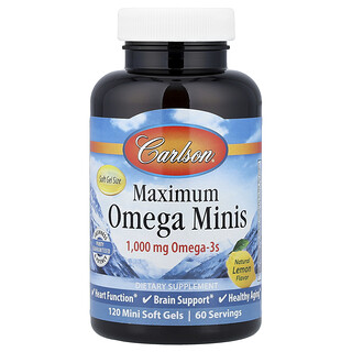 Carlson, Maximum Omega Minis, Limão Natural, 120 Minicápsulas Softgel (500 mg por Cápsula Softgel)