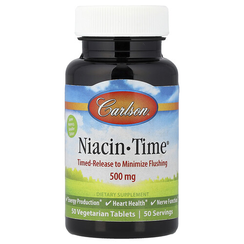カールソン Carlson, Niacin-Time®（ナイアシンタイム）、500mg、植物性タブレット50粒