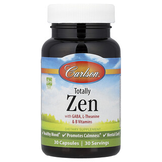 Carlson, Totalmente Zen com GABA, L-teanina e Vitaminas B, 30 Cápsulas
