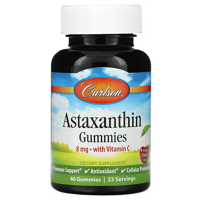 Carlson Labs Astaxanthin Gummies with Vitamin C, Natural Cherry, 8 mg, 46 Gummies