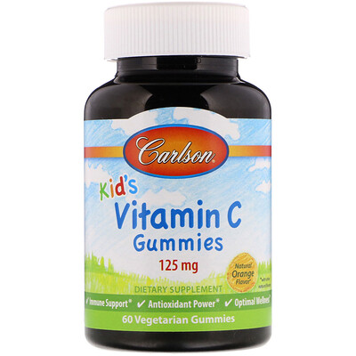Carlson Labs Kid's, жевательные конфеты с витамином С, с натуральным апельсиновым вкусом, 125 мг, 60 вегетарианских жевательных конфет