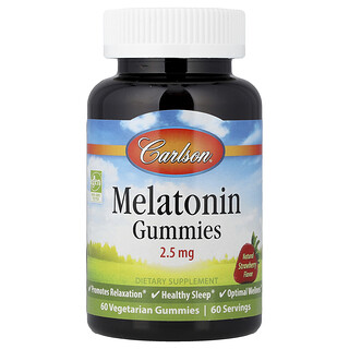 Carlson, Gommes à la mélatonine, Arôme naturel de fraise, 2,5 mg, 60 gommes végétariennes