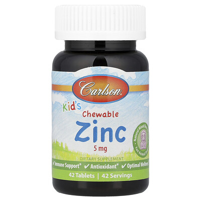 Carlson, Zinc masticable para niños, Bayas mixtas naturales, 5 mg, 42 comprimidos