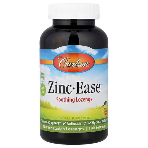 Carlson, Zinc-Ease™ Soothing Lutschtabletten, natürliche Zitrone, 180 vegetarische Lutschtabletten (10 mg pro Lutschtabletten)