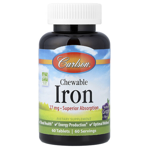 Carlson Chewable Iron, Natural Grape, 27 mg, 60 Tablets