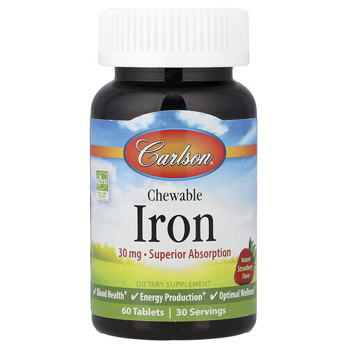 Carlson, Chewable Iron, Strawberry, 30 mg, 60 Tablets